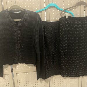 St. John Black Textured Skirt Set